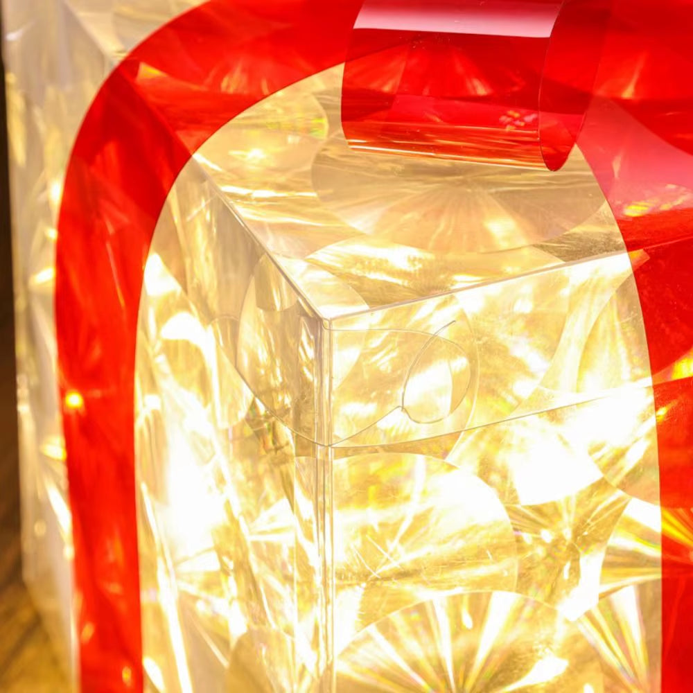 3Pcs/Set PVC Christmas Gift Box Set Luminous with Bow Ribbon Light up Present Boxes Folding Christmas Glowing Decoration Outdoor