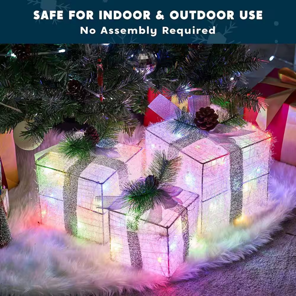 Christmas Lighted Gift Boxes, Valentine'S Day Decorations Set of 3, Light up Present Boxes, 60 LED Multicolor Lights