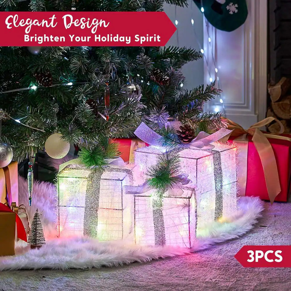 Christmas Lighted Gift Boxes, Valentine'S Day Decorations Set of 3, Light up Present Boxes, 60 LED Multicolor Lights