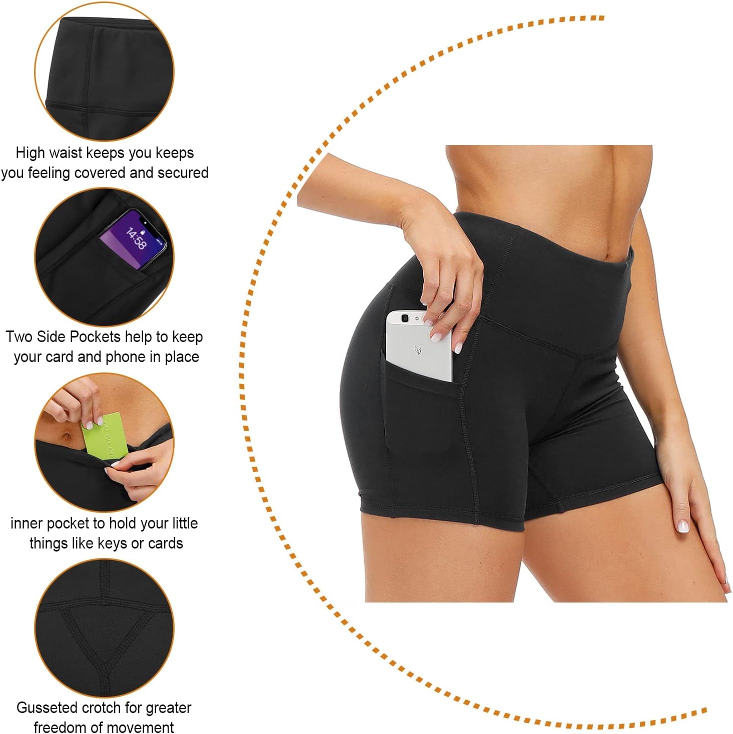3 Pack High Waist Out Pocket Yoga Short 8"/5" Tummy Control Workout Shorts Running Athletic Non See-Through Active Shorts