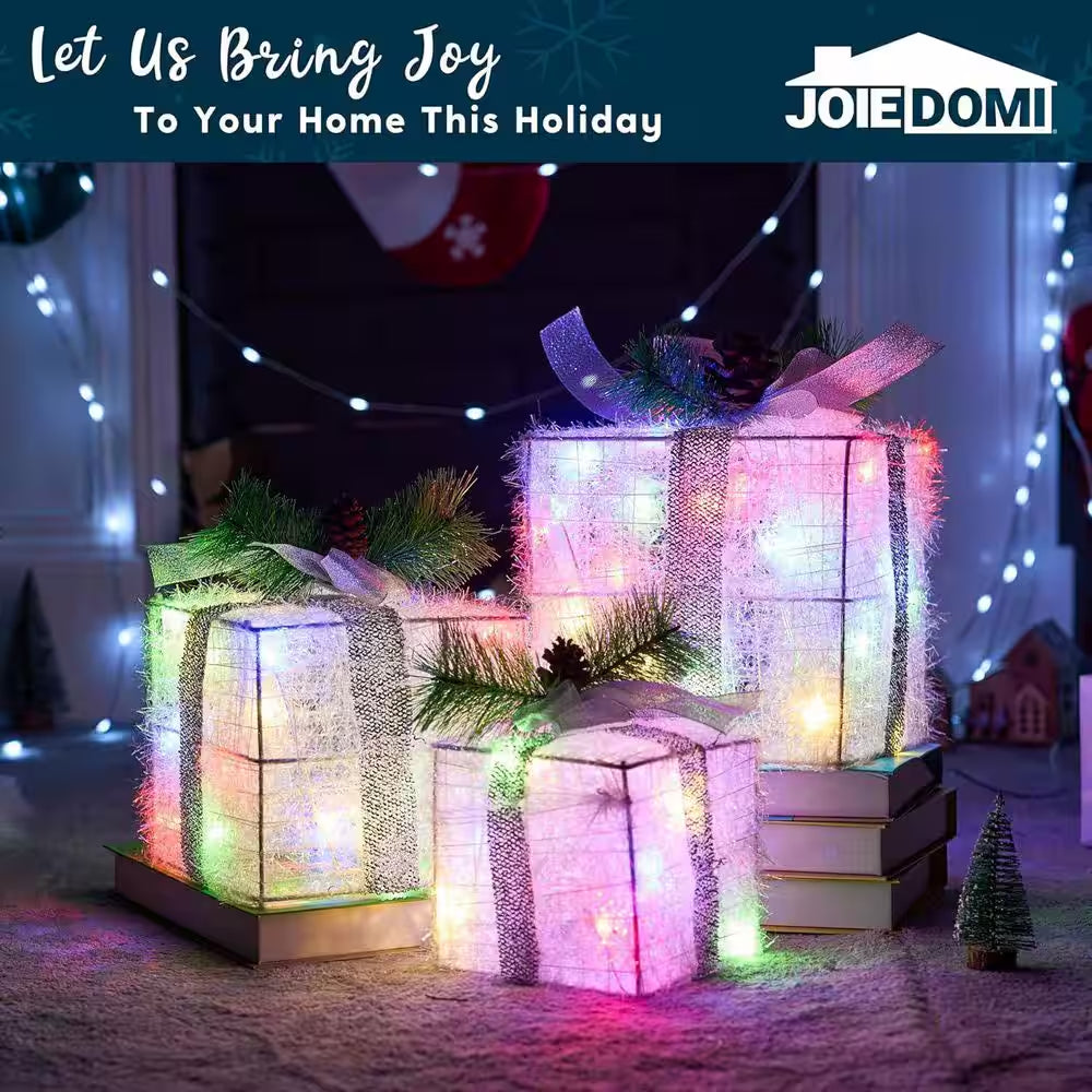 Christmas Lighted Gift Boxes, Valentine'S Day Decorations Set of 3, Light up Present Boxes, 60 LED Multicolor Lights