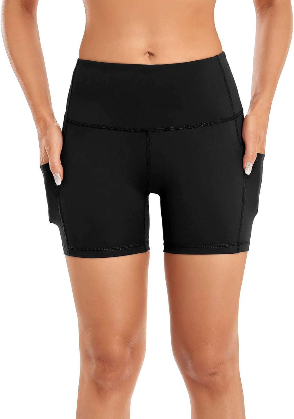3 Pack High Waist Out Pocket Yoga Short 8"/5" Tummy Control Workout Shorts Running Athletic Non See-Through Active Shorts