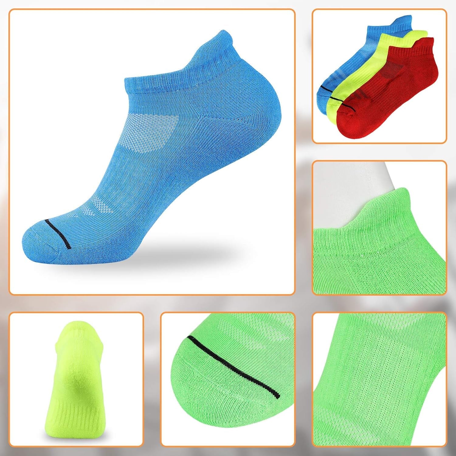 Mens Ankle Athletic Low Cut Socks Running Sports Cushioned Sock for Men 6 Pack