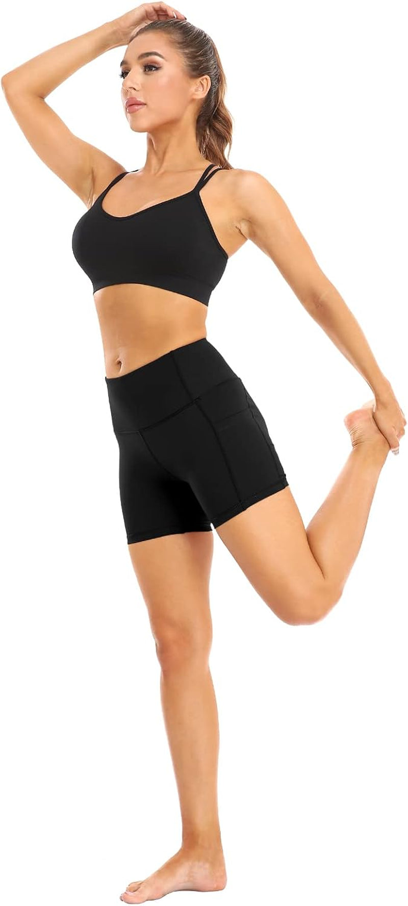 3 Pack High Waist Out Pocket Yoga Short 8"/5" Tummy Control Workout Shorts Running Athletic Non See-Through Active Shorts